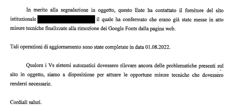 Una delle tante risposte di ringraziamento che abbiamo ricevuto.