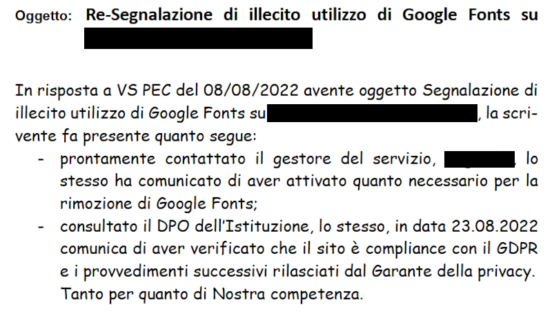 Una delle tante risposte di ringraziamento che abbiamo ricevuto.