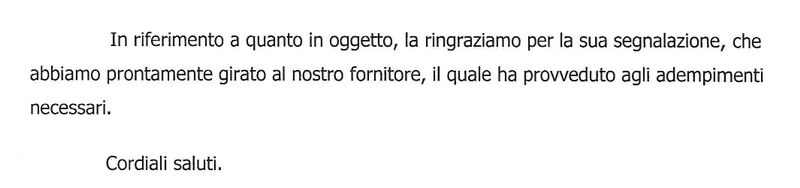 Una delle tante risposte di ringraziamento che abbiamo ricevuto.