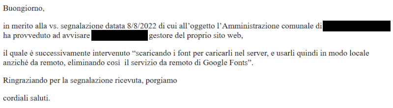 Una delle tante risposte di ringraziamento che abbiamo ricevuto.